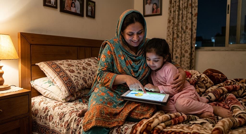 CC IMAGE — a teacher and parent in conversation over a child's file